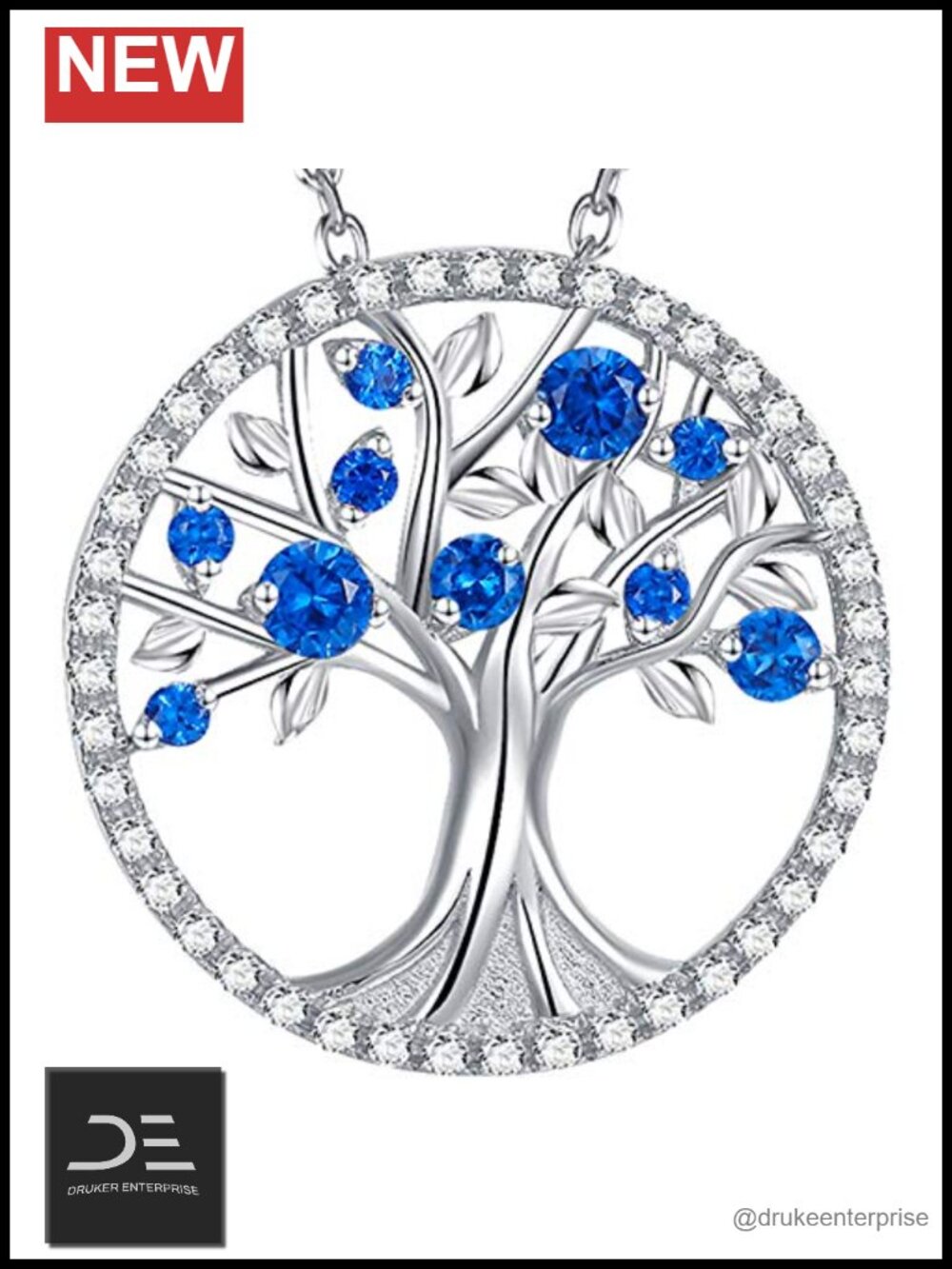 925 Sterling Silver Tree of Life Pendant Necklace Blue Sapphire Birthstone